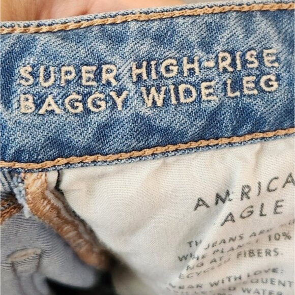 American Eagle Dreamy Drape Stretch Super High-Waisted Cargo Wide-Leg Jean Sz 4 - Picture 3 of 9